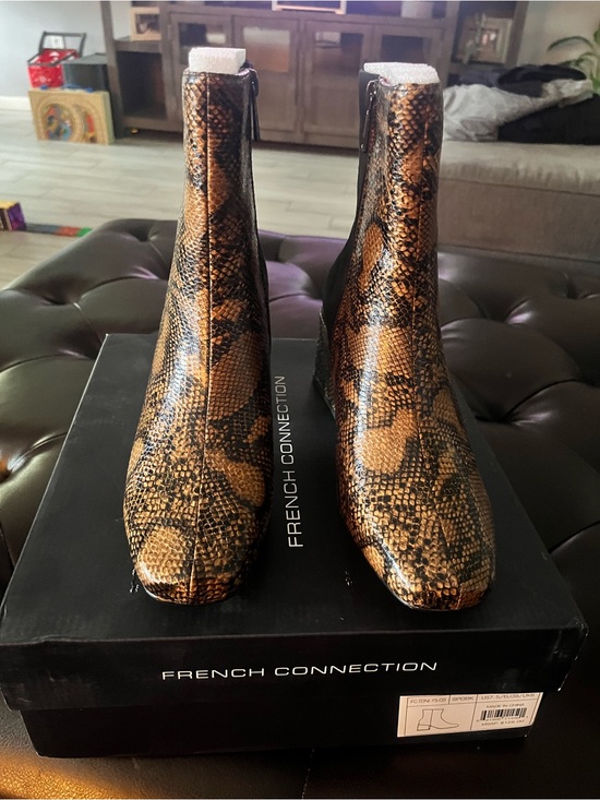 French Connection Shoes - French Connection Tan and Black Snake-Print Ankle Booties
